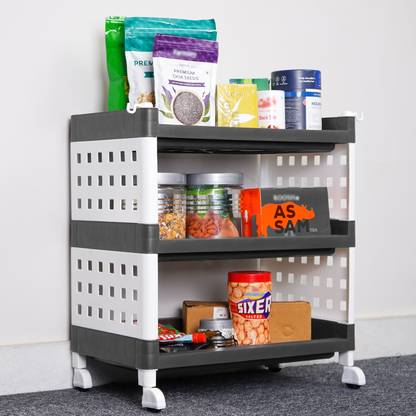 ADA 3-Tier Multipurpose Storage Shelf Rack with Wheels | Storage Organizer Cart Plastic Kitchen Trolley