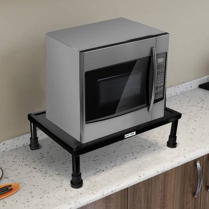 Plantex High Grade Gi Metal Universal Microwave Oven Fix Stand for Kitchen Platform - Floor (Black-Perforated) Iron Kitchen Trolley