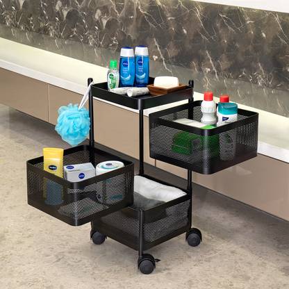Flipkart SmartBuy 3 Layer Kitchen Trolley Storage Rack Square Design Fruits & Vegetable Basket Iron Kitchen Trolley