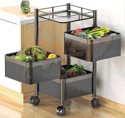 Craftbin 3 Layer Fruit Vegetable Stand Basket Kitchen Storage Rack Onion Potato Stand Iron Kitchen Trolley