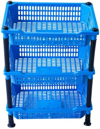 DM PLUS Durable Rectangle Plastic Basket for Fruits and Vegetables Plastic Kitchen Trolley