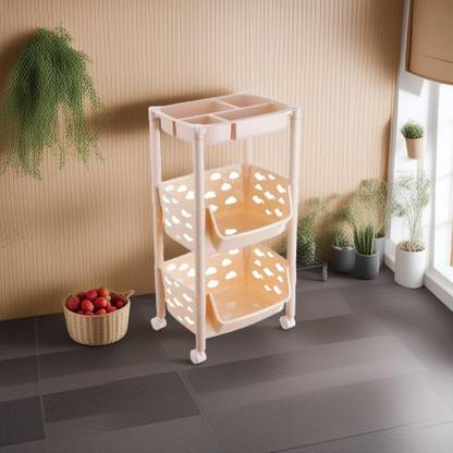 PARASNATH Skep 2+1 Layers Fruit & Vegetable Basket Trolley (Ivory Colour) Plastic Kitchen Trolley