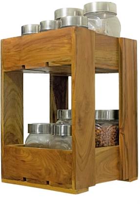 TEAKWOODKART Containers Kitchen Rack Wood WOODEN KITCHEN STORAGE ORGANISER REACK
