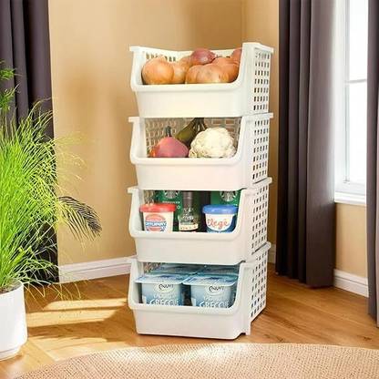 Quickmart Quickmart Kitchen Organizer Rack Stand Vegetable Stand for Kitchen Storage Rack Plastic Kitchen Trolley