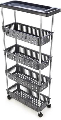 Finner Plastic 5 Stand Kitchen Trolley with Side Handle for Fruit & Vegetables Plastic Kitchen Trolley