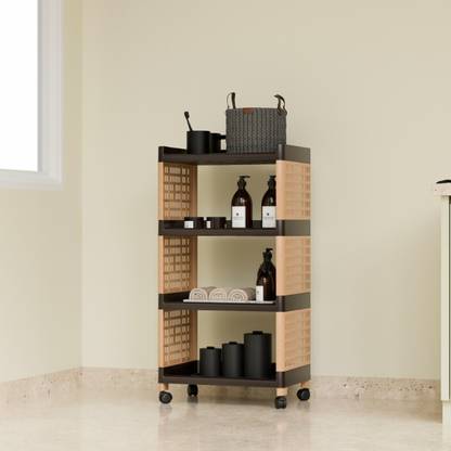 FOROLY 4-Tier Kitchen Storage Trolley Rack with Wheels Rolling Cart Plastic Kitchen Trolley