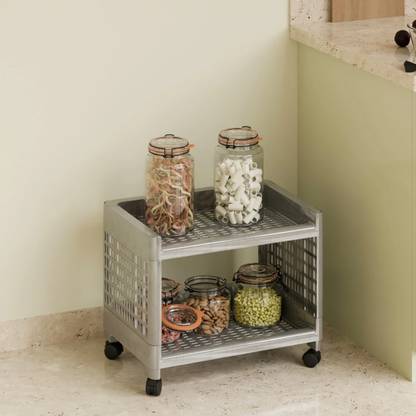 Flexcube 2 Tier Multipurpose Rolling Utility Cart Rack Stand for Home , office Plastic Kitchen Trolley