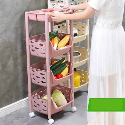 PARASNATH P-skep-3+1layerFruitbasket-DishTray Plastic, Polypropylene, Carbon Steel Kitchen Trolley