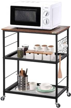 Indian Decor 35715 3-Tier Kitchen Utility Cart with Storage, Vintage Microwave Oven Stand Iron Kitchen Trolley