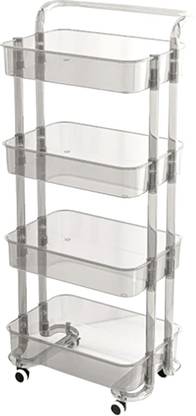 grofly Transparent 4 Layer Trolley Organizer, Modern Bathroom Stand Rack Plastic Kitchen Trolley