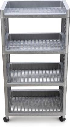 FLYUP 4 layer Multipurpose Storage Shelf Rack with Wheels | Storage Organizer Cart Plastic Kitchen Trolley