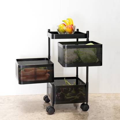 VR Kitchen Trolley Storage Rack Square Design Fruits & Vegetable Onion Cutlery,Jars Iron Kitchen Trolley