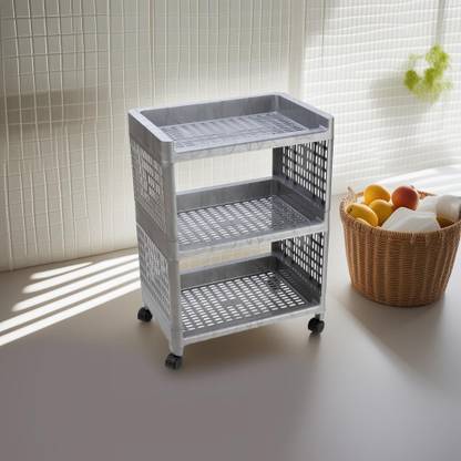 FLYUP 3 layer Multipurpose Storage Shelf Rack with Wheels | Storage Organizer Cart Plastic Kitchen Trolley