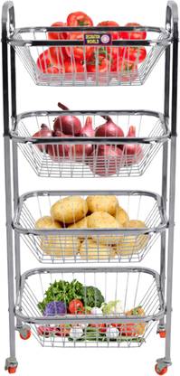 Decoration world Square Fruit & Vegetable Trolley 4 Wheels Vegetable Trolley Stainless Steel Kitchen Trolley