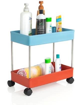 KUNTOM Plastic-Stainless Steel Fruit & Vegetable 2 Stand Kitchen Trolley | Fruit Basket Plastic Kitchen Trolley