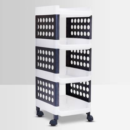 LivingBasics 4 Layer Adjustable & Stackable Multipurpose Storage Rack/Shelves, Plastic Kitchen Trolley
