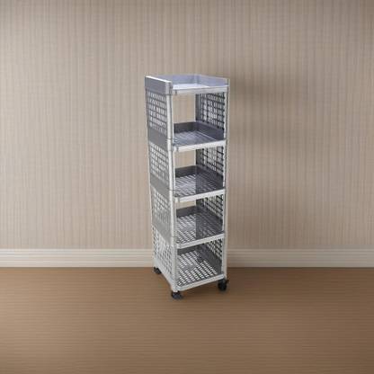 Sorath Rectangular 5 Layer Multipurpose Shelf Stand Basket Rack, Plastic Kitchen Trolley