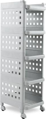 ADA 4 -Tier Rolling Storage Shelf Basket Utility Cart Rack | Storage Organizer Cart Plastic Kitchen Trolley