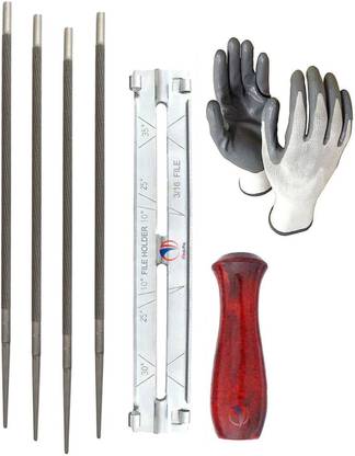 Mass Pro Chain Sharpener File Guide Handle+4Pc 4.8mm Files Sharpening Chainsaw Chains Knife Sharpening Steel