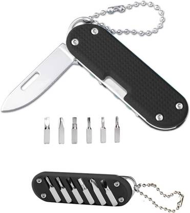 VYAKAT 6-in-1 Tool Keychain – Magnetic Screwdriver with Foldable Cutter for DIY-Travel 6 Multi-utility Knife