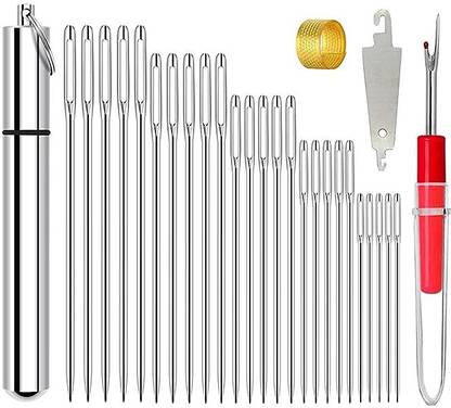 TREXEE 25 pcs Large Eye Knitting Needle Set-5 Sizes Big Eye Hand Sewing Embroidery Set Knitting Pin