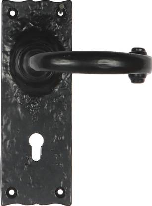 Two Moustaches Gothic Black Iron Door Handle Pair with Plate, Pack of 2 Iron Door Handle