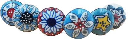 ARTPARASITE Flat Knobs Ceramic Vintage Colourful Drawer Handle Door Knobs Pulls for Cabinet Ceramic Cabinet/Drawer Handle