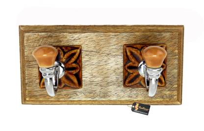 Two Moustaches Wall Mounted Nickel Finished Twin Hooks with Ceramic Knobs/Hookrails Ceramic Cabinet/Drawer Handle