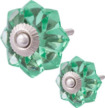 ATOM 2 Pack | 1.25 inches Glass Knob for Cabinet, Drawer or Door | Dresser Wardrobe Kitchen Crystal Globe | Kids Pulls Handles for Furniture (Lite-Green, Small) Glass Cabinet/Drawer Handle