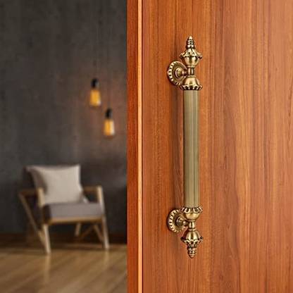Hedwig Antique Brass Door Handle Standard Size (Brown) Made in India Brass Door Handle