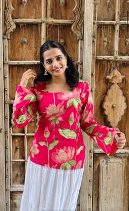 hibiki Casual Floral Print Women Pink Top