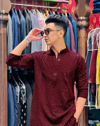 romj Men Chikan Embroidery Straight Kurta