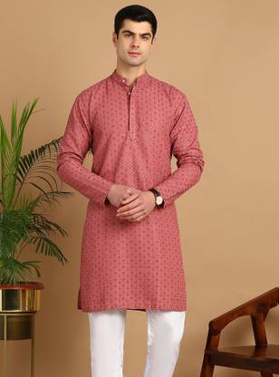 FUBAR Men Chikan Embroidery Straight Kurta