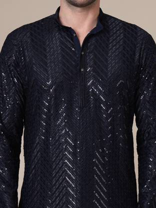 ADHIRAJAN Men Chikan Embroidery Straight Kurta