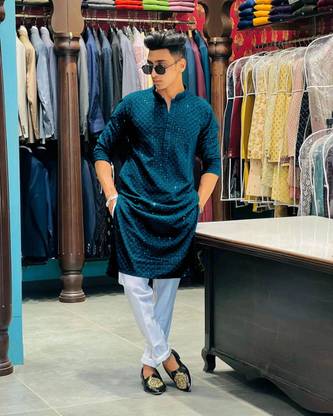 romj Men Chikan Embroidery Straight Kurta