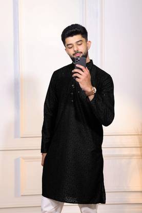 Koshin Men Chikan Embroidery Straight Kurta