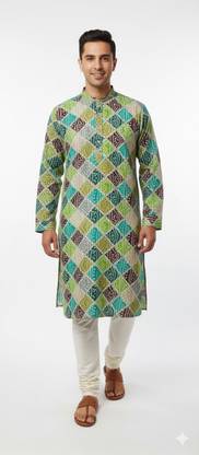 ARAHAMFASHION Men Geometric Print Straight Kurta