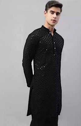CHIRASVI Men Chikan Embroidery Straight Kurta