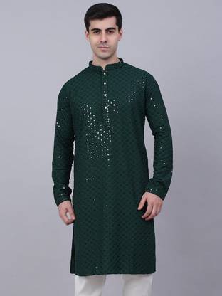 CHIRASVI Men Chikan Embroidery Straight Kurta