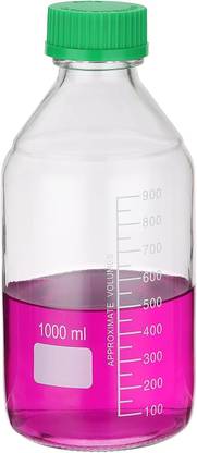 Salco 1000ml Borosilicate Glass Graduated Round Bottles with GL32 Green Screw Cap Laboratory Dropper Bottle