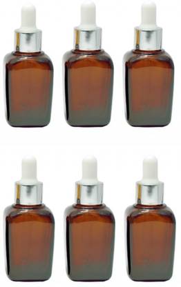 THE PEACOCK BOX Amber Glass Dropper Bottle with Silver Plating Pack of 6 (30ml) Laboratory Dropper Bottle