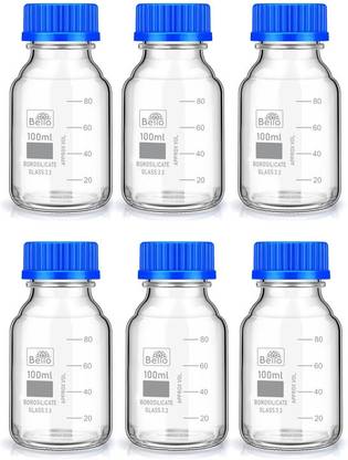 Bello Borosilicate Glass reagent bottle 100ml with leak proof Blue Screw Cap pack of 6 Laboratory Dropper Bottle
