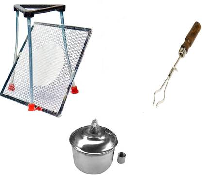 Apex Labs Tripoid Stand With Wire Mesh, Sprit Lamp SS and Test Tube Holder (COMBO 4) Laboratory Tripod Stand