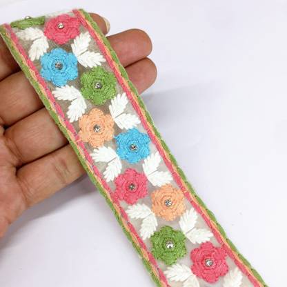 Lami New Flower Design White Embroidery Lace With Jarkan Diamond Work on Net Tissue Lace Reel