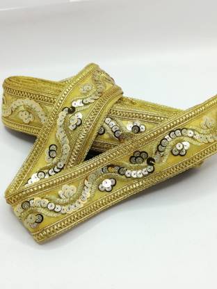 Parth Fashion ATTRACTIVE GOLDEN BIG SEQUENCE FLOWER LACE BORDER USED FOR MATA KI CHUNARI, DECORATION, WEDDING, BRIDAL DUPATTA,SAREE,ETC... Lace Reel