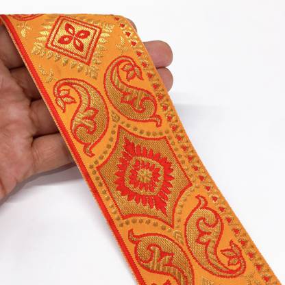 Lami Yellow Flower Design Jacquard Lace Border 9 Meter lace border for saree, lahenga, dress and decorative trims Lace Reel