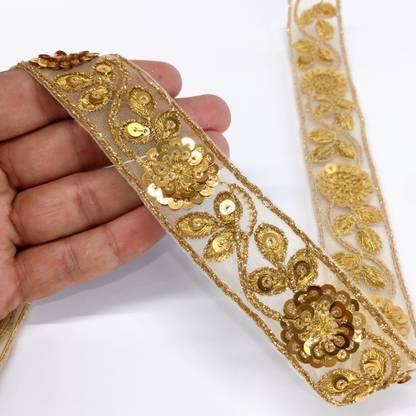Lami 9 Meter Sequence Flower Design Embroidery Golden Dori Work Border Lace Reel