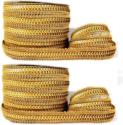 Uniqon CWG0424-08-01 (M:2064) Pack of 2 (1.6cm X 18 Mtr) Brown Sitara Gota Fancy Trim Saree Lace Ribbon Border Lace Reel