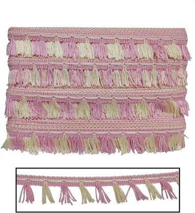 Airtick (25 Mtr & 3.8cm Width) Pink & Cream Curtain Gota Lace Border Craft Material for Anarkali Suit, Dupatta, Bridal Dresses, Neck Design, Saree, Lehenga, Palazzo Lace Reel