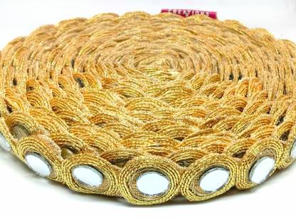 uniquemart Golden Round Shiny Mirror Lace for Lehenga, Dupatta, Suit & Saree ,Golden Lace, Golden Lace Border, Golden Lace Design, Lace Border Golden (9Mtr) Lace Reel